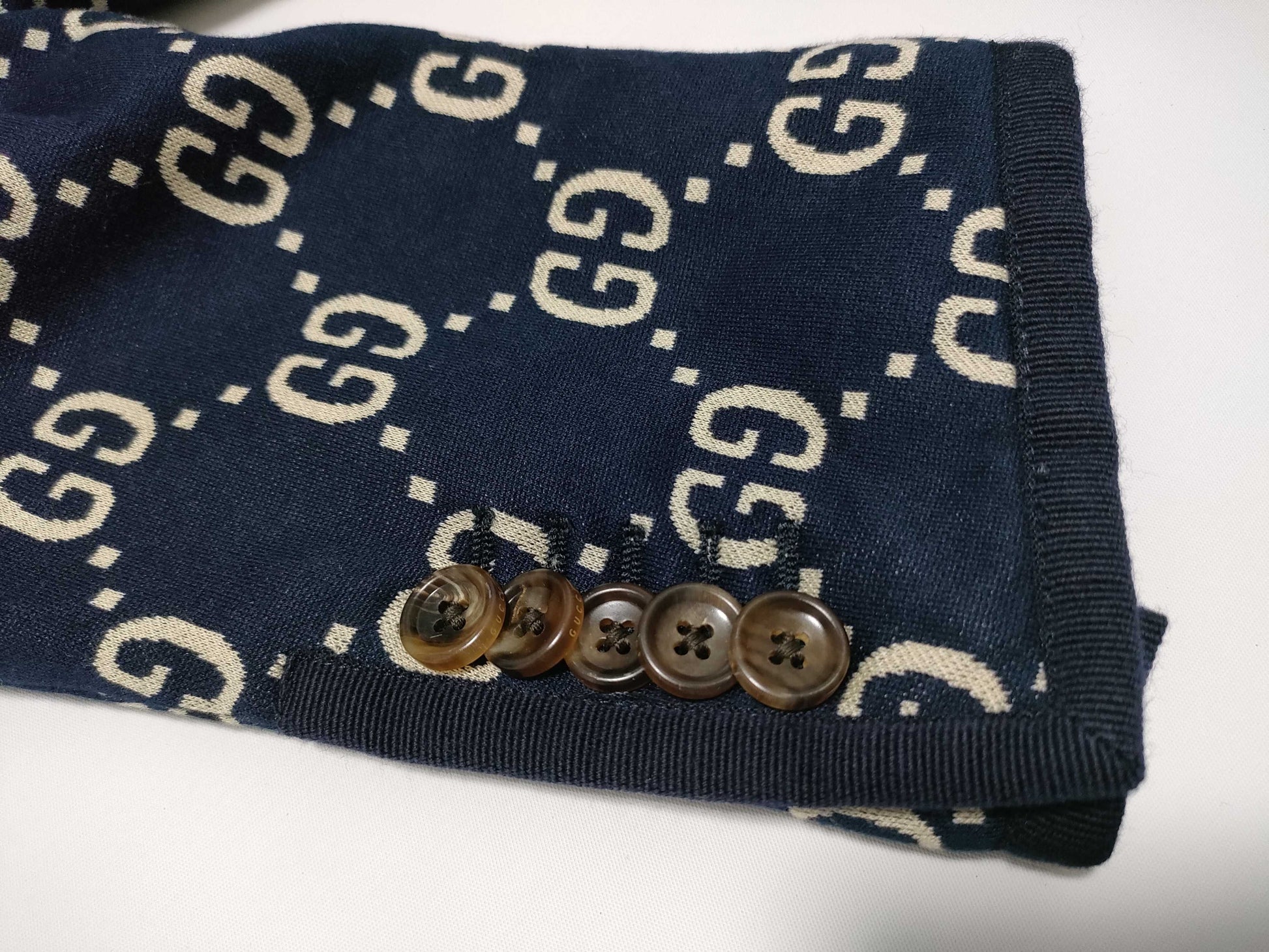 GUCCI Men's Navy GG Logo Tailored Jacket, Size XL, Excellent Condition, Unused