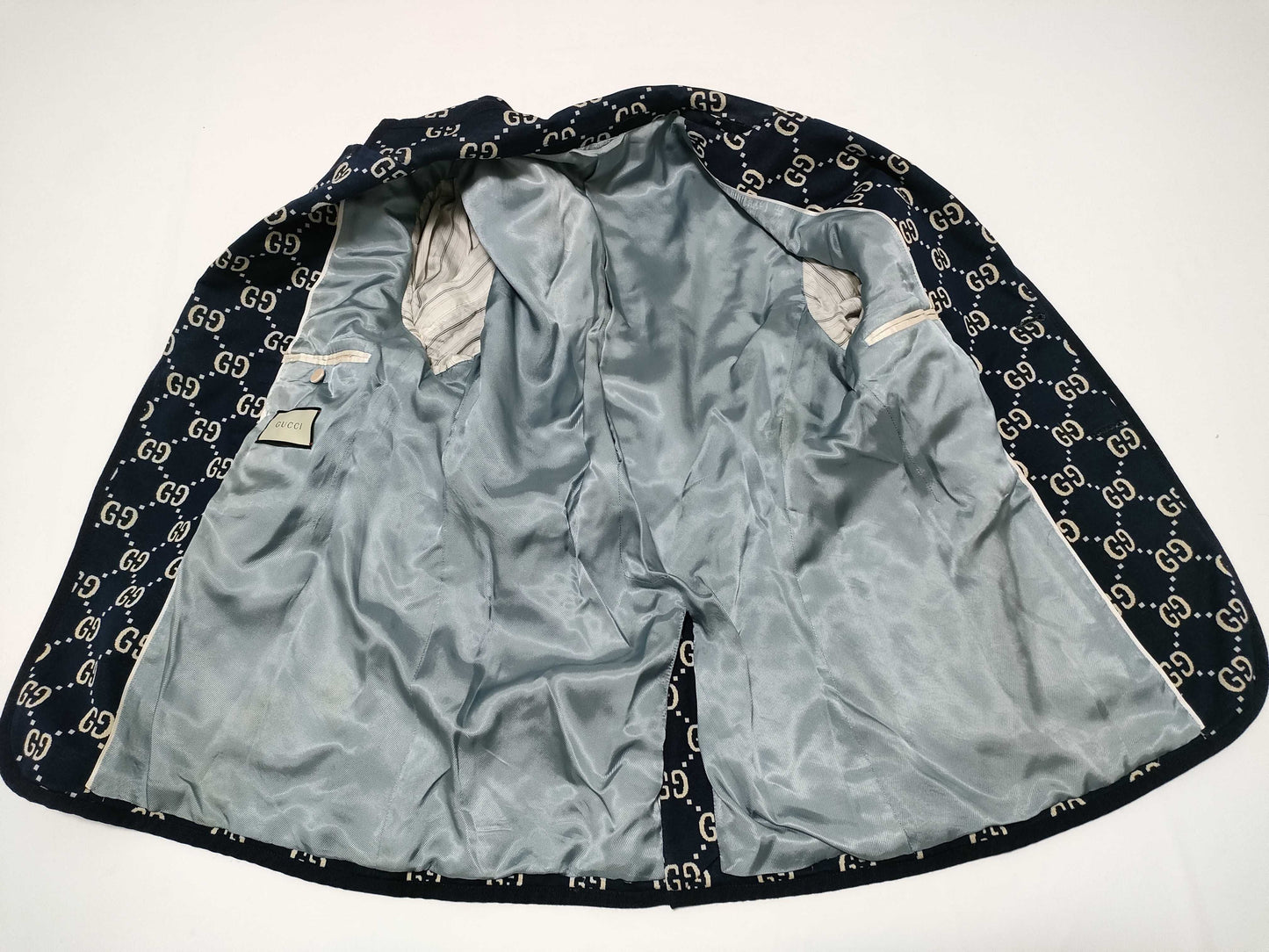 GUCCI Men's Navy GG Logo Tailored Jacket, Size XL, Excellent Condition, Unused