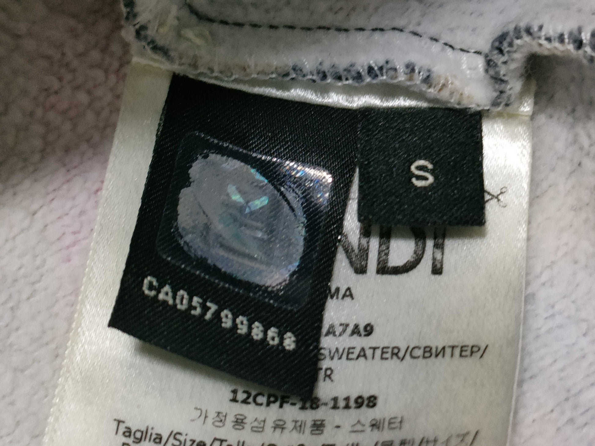 FENDI Zucca print sweatshirt for men, current tag.
