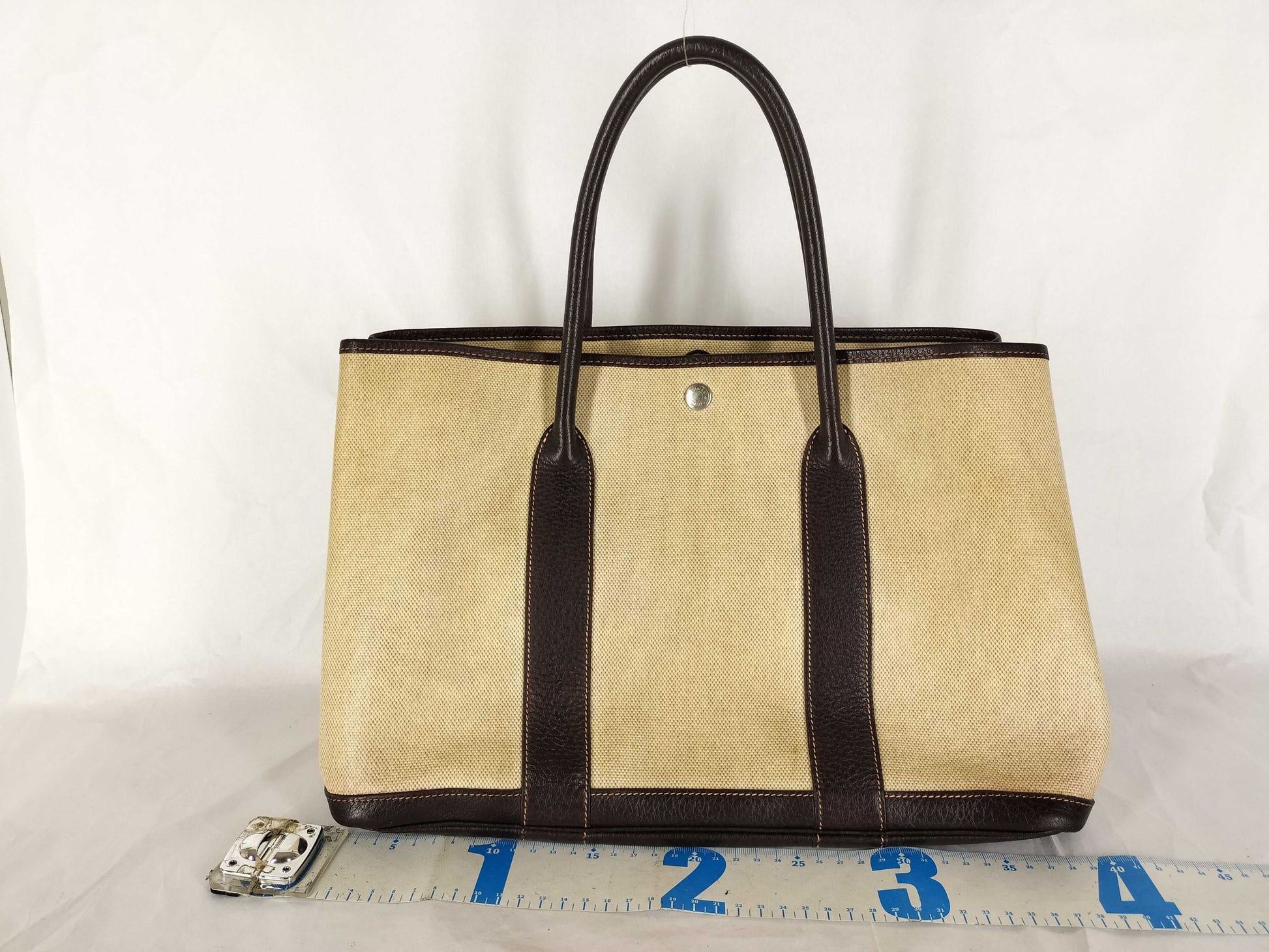 HERMES Garden Party PM Canvas Tote Bag in Ivory with V Stamp