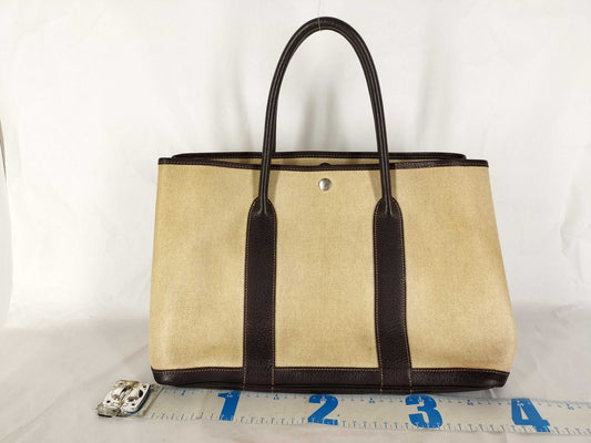 HERMES Garden Party PM Canvas Tote Bag in Ivory with V Stamp