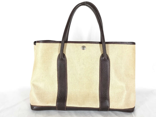 HERMES Garden Party PM Canvas Tote Bag in Ivory with V Stamp
