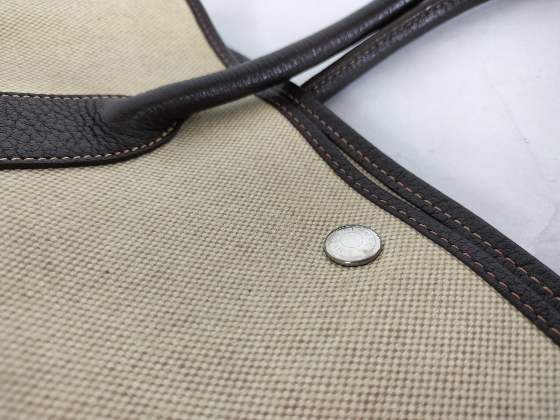 HERMES Garden Party PM Canvas Tote Bag in Ivory with V Stamp