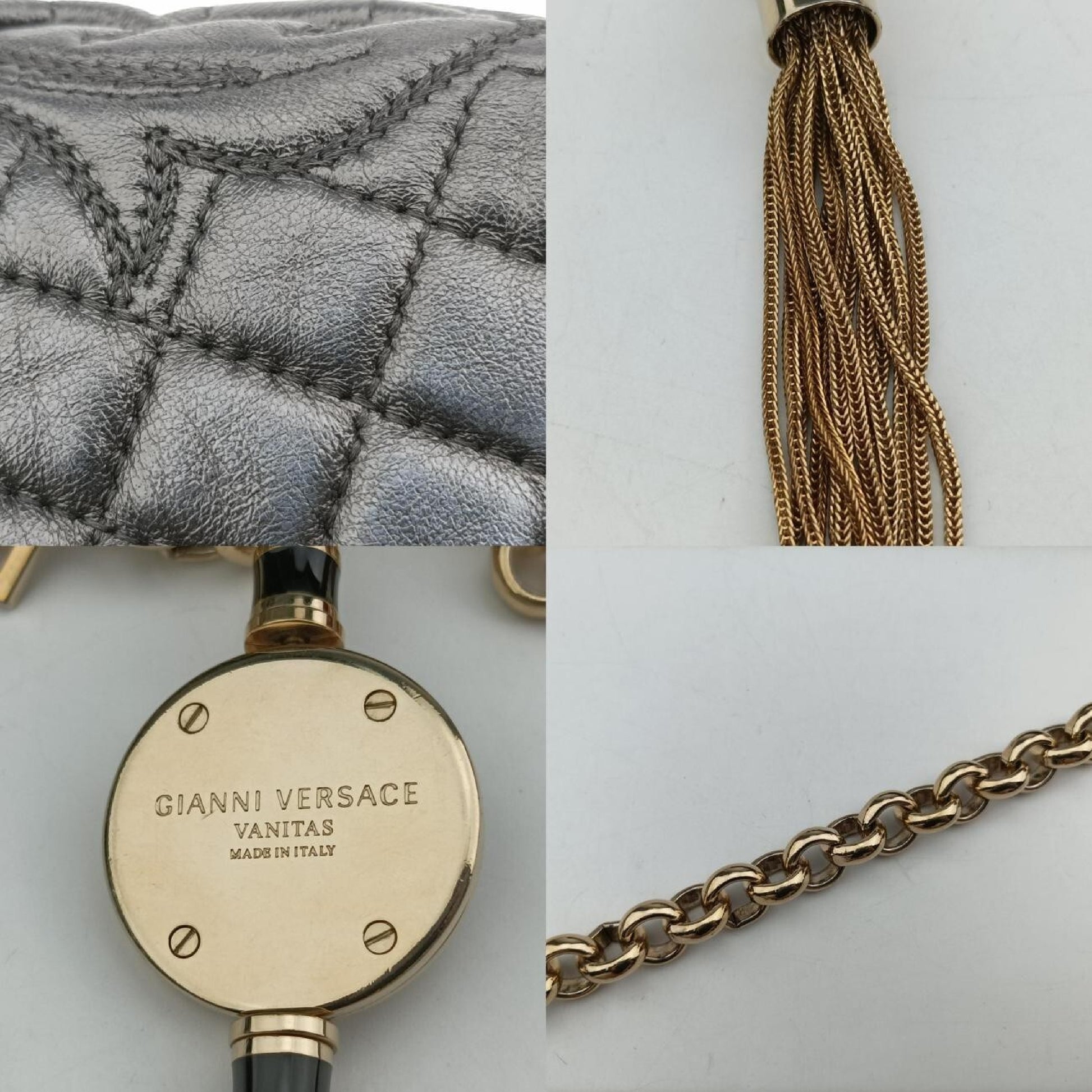 VERSACE Medusa Charm Vanitas Black Leather Shoulder Bag