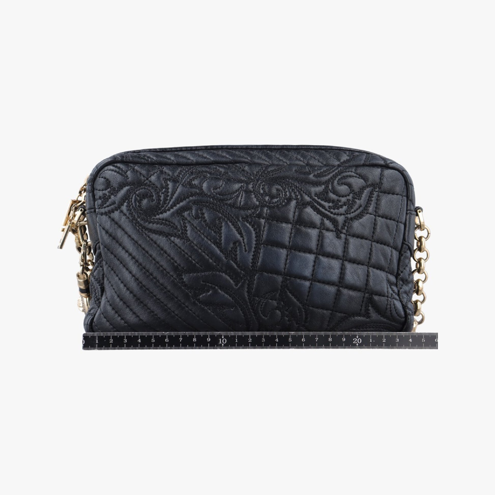 VERSACE Medusa Charm Vanitas Black Leather Shoulder Bag