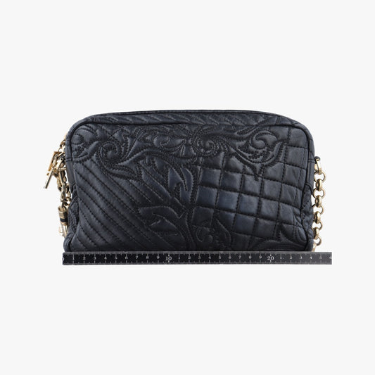 VERSACE Medusa Charm Vanitas Black Leather Shoulder Bag