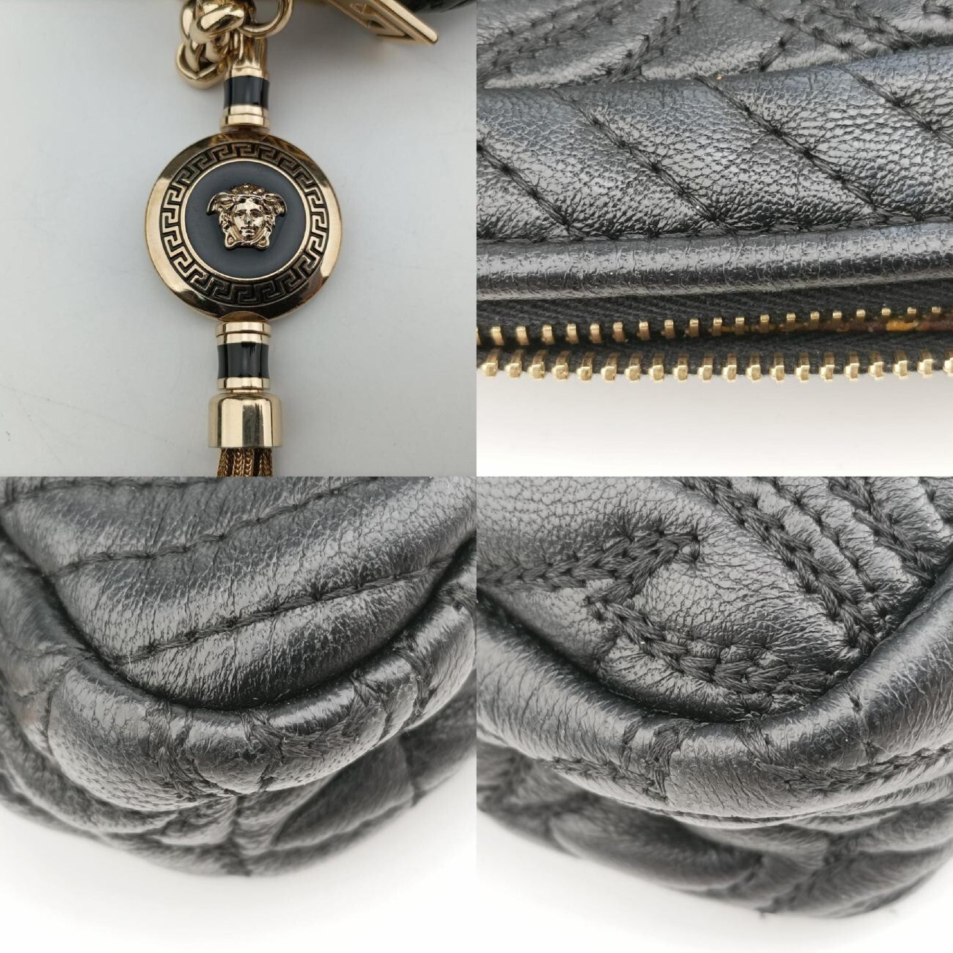 VERSACE Medusa Charm Vanitas Black Leather Shoulder Bag