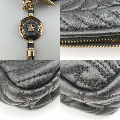 VERSACE Medusa Charm Vanitas Black Leather Shoulder Bag