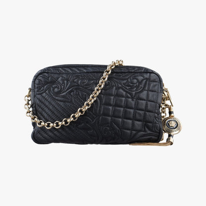 VERSACE Medusa Charm Vanitas Black Leather Shoulder Bag