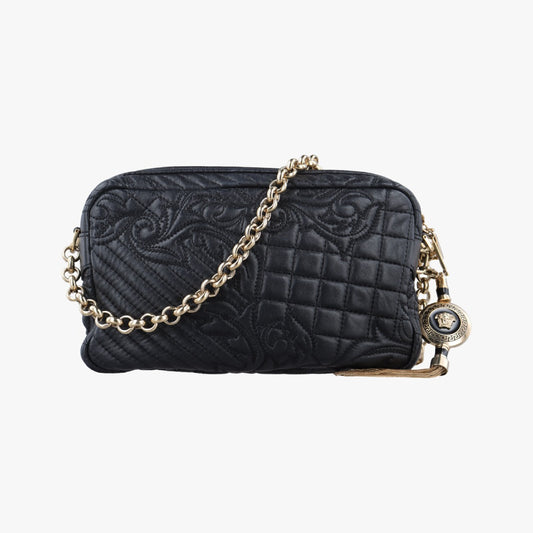 VERSACE Medusa Charm Vanitas Black Leather Shoulder Bag