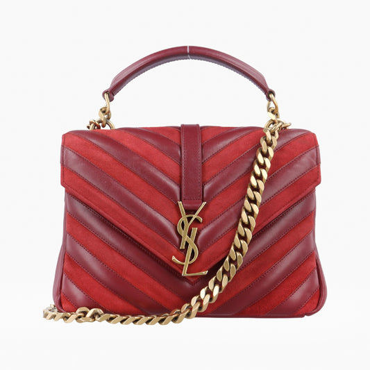 Yves Saint Laurent College Red Suede and Leather Shoulder Bag 428056ARS428056.0517