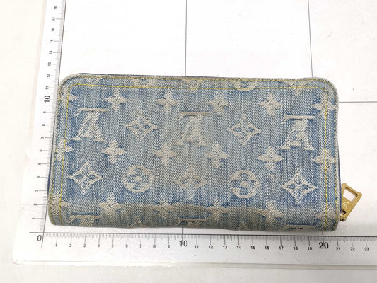 LOUIS VUITTON Monogram Denim Zippy Wallet, Blue, Round Zipper, Long Wallet