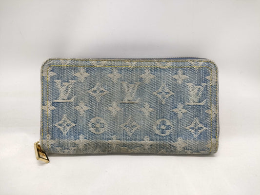 LOUIS VUITTON Monogram Denim Zippy Wallet, Blue, Round Zipper, Long Wallet