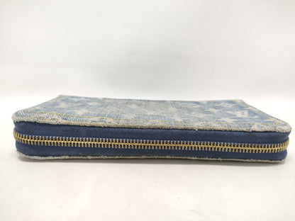 LOUIS VUITTON Monogram Denim Zippy Wallet, Blue, Round Zipper, Long Wallet