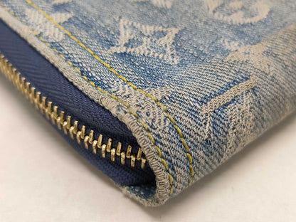 LOUIS VUITTON Monogram Denim Zippy Wallet, Blue, Round Zipper, Long Wallet