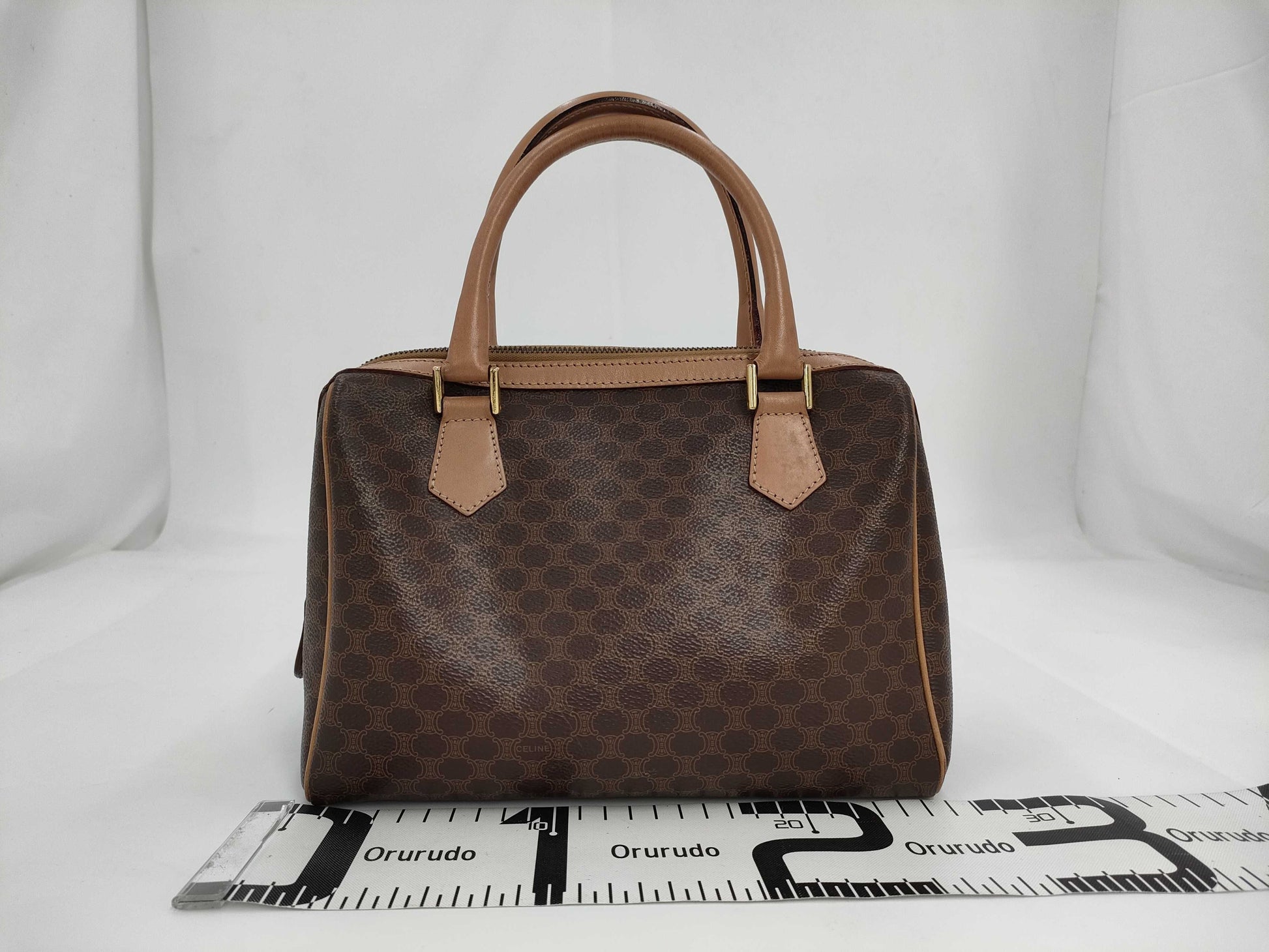 CELINE Macadam Brown Leather and PVC Handbag