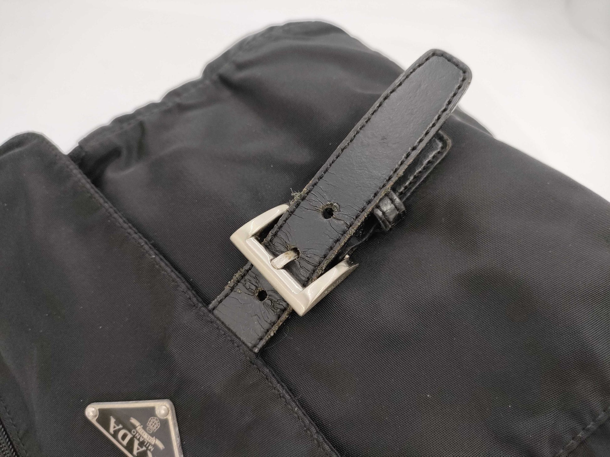 PRADA Prada Triangle Plaque Logo Black Nylon and Leather Shoulder Bag