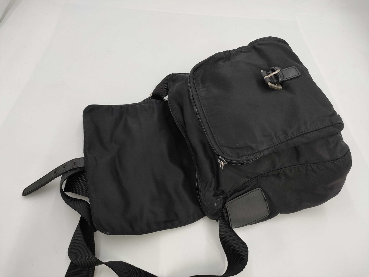 PRADA Prada Triangle Plaque Logo Black Nylon and Leather Shoulder Bag