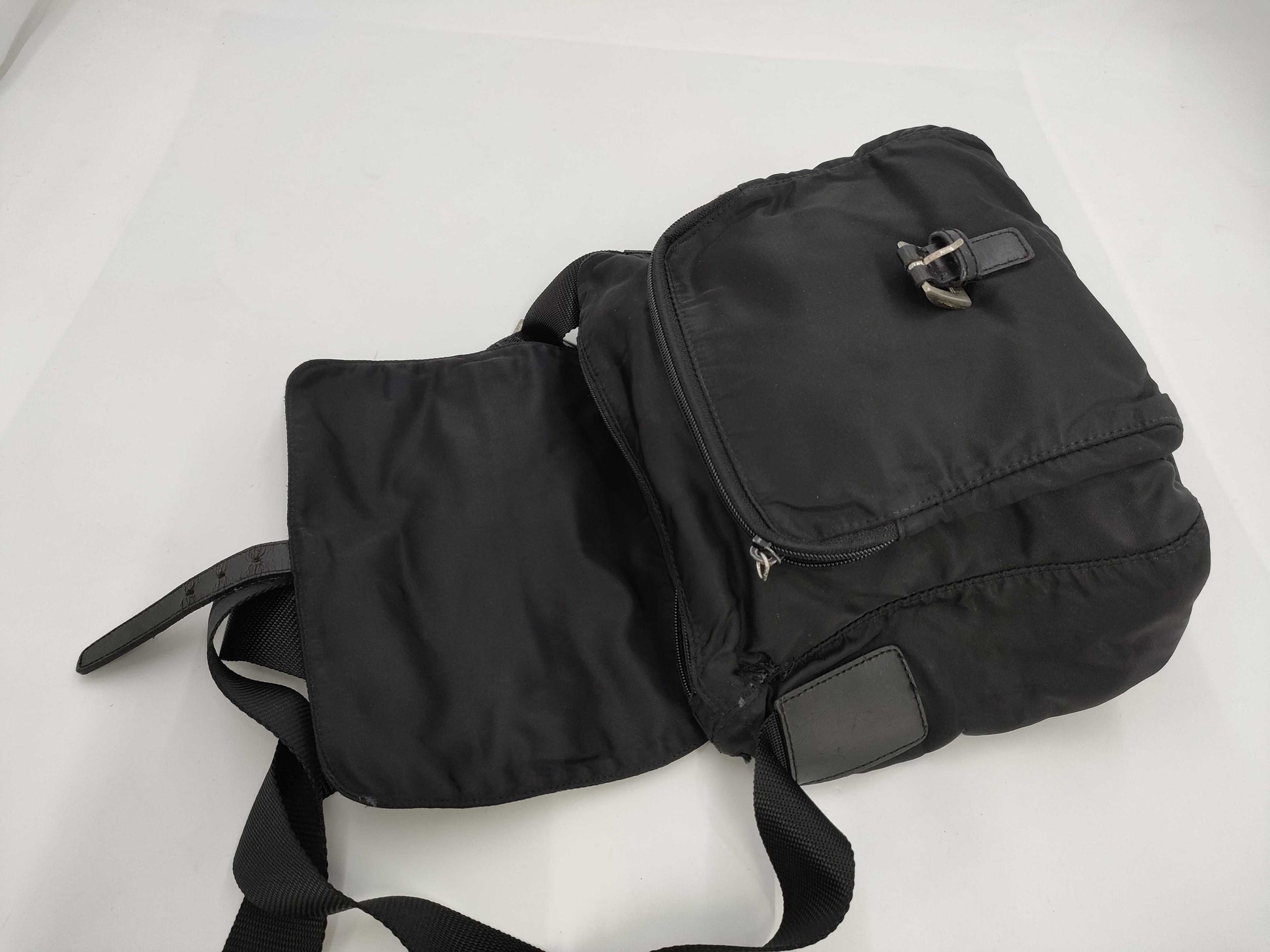 PRADA Prada Triangle Plaque Logo Black Nylon and Leather Shoulder Bag