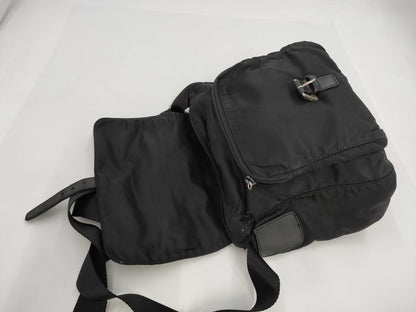 PRADA Prada Triangle Plaque Logo Black Nylon and Leather Shoulder Bag