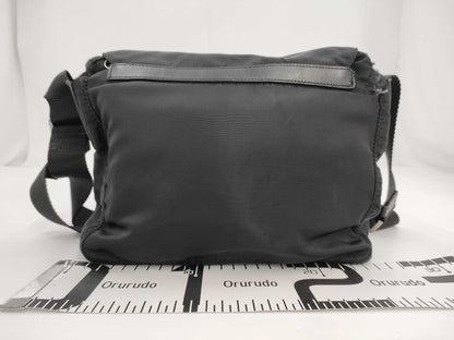 PRADA Prada Triangle Plaque Logo Black Nylon and Leather Shoulder Bag
