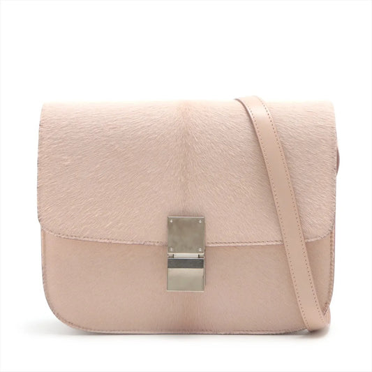 CELINE Classic Box Leather and Harako Shoulder Bag Pink