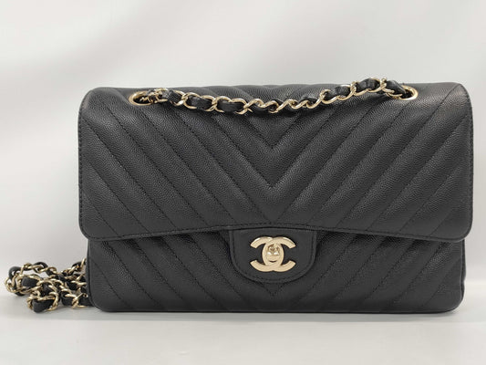 CHANEL Caviar Skin V-Stitch Shoulder Bag