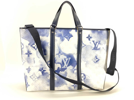 LOUIS VUITTON M45755 Monogram Watercolor Weekend Tote GM M45755 White x Navy RFID Enabled Tote Bag