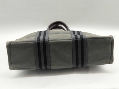 HERMES Foul Tote PM Cotton Canvas Handbag Gray Tote Bag