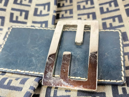 FENDI Zucchino Canvas and Leather One-Shoulder Bag Beige and Navy