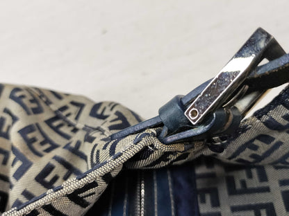 FENDI Zucchino Canvas and Leather One-Shoulder Bag Beige and Navy