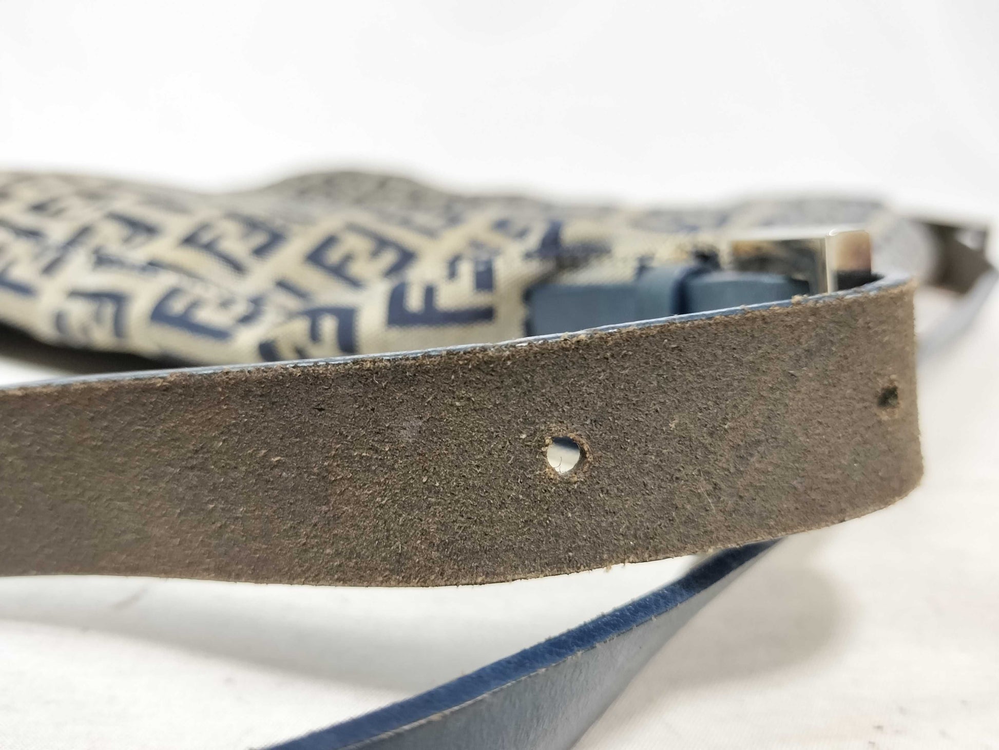 FENDI Zucchino Canvas and Leather One-Shoulder Bag Beige and Navy
