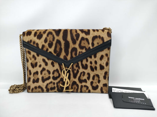 SAINT LAURENT 532750 Cassandra Shoulder Bag in Harako/Leather and Leopard Print/Black