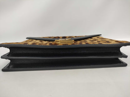 SAINT LAURENT 532750 Cassandra Shoulder Bag in Harako/Leather and Leopard Print/Black
