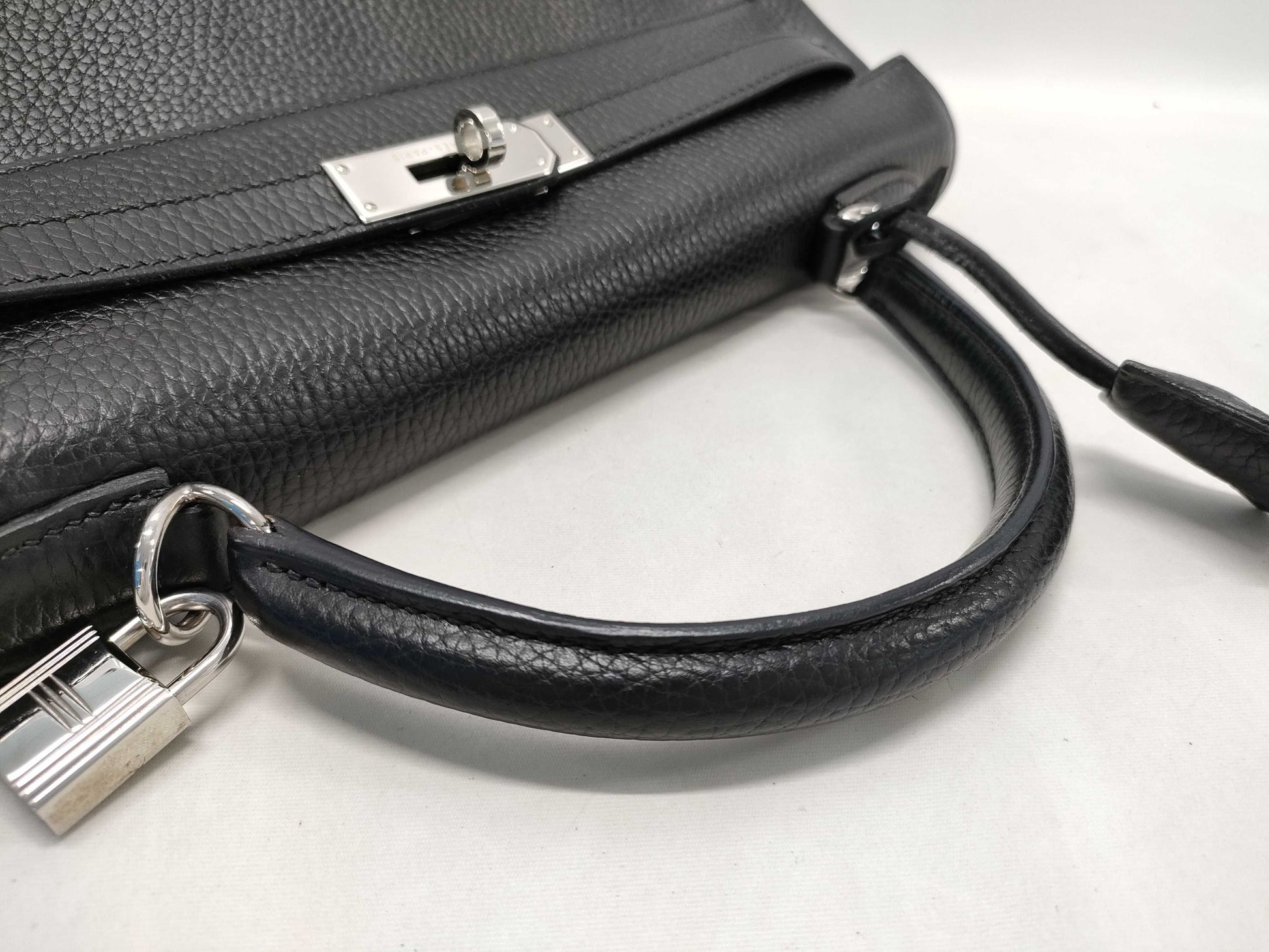 HERMES Kelly Kelly 32 sterling silver hardware, Taurillon Clemence leather, black handbag