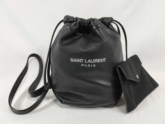 SAINT LAURENT 583328 Drawstring Shoulder Bag in Black Leather
