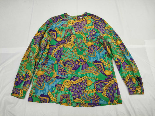 CELINE Triomphe Print Blouse with Metal Buttons, Cut and Sewn Dress