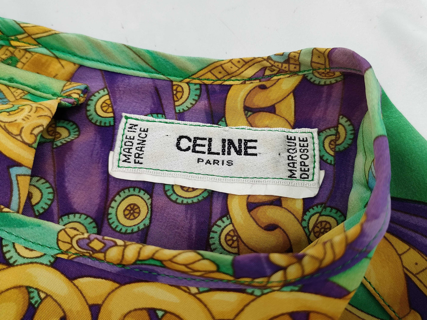 CELINE Triomphe Print Blouse with Metal Buttons, Cut and Sewn Dress