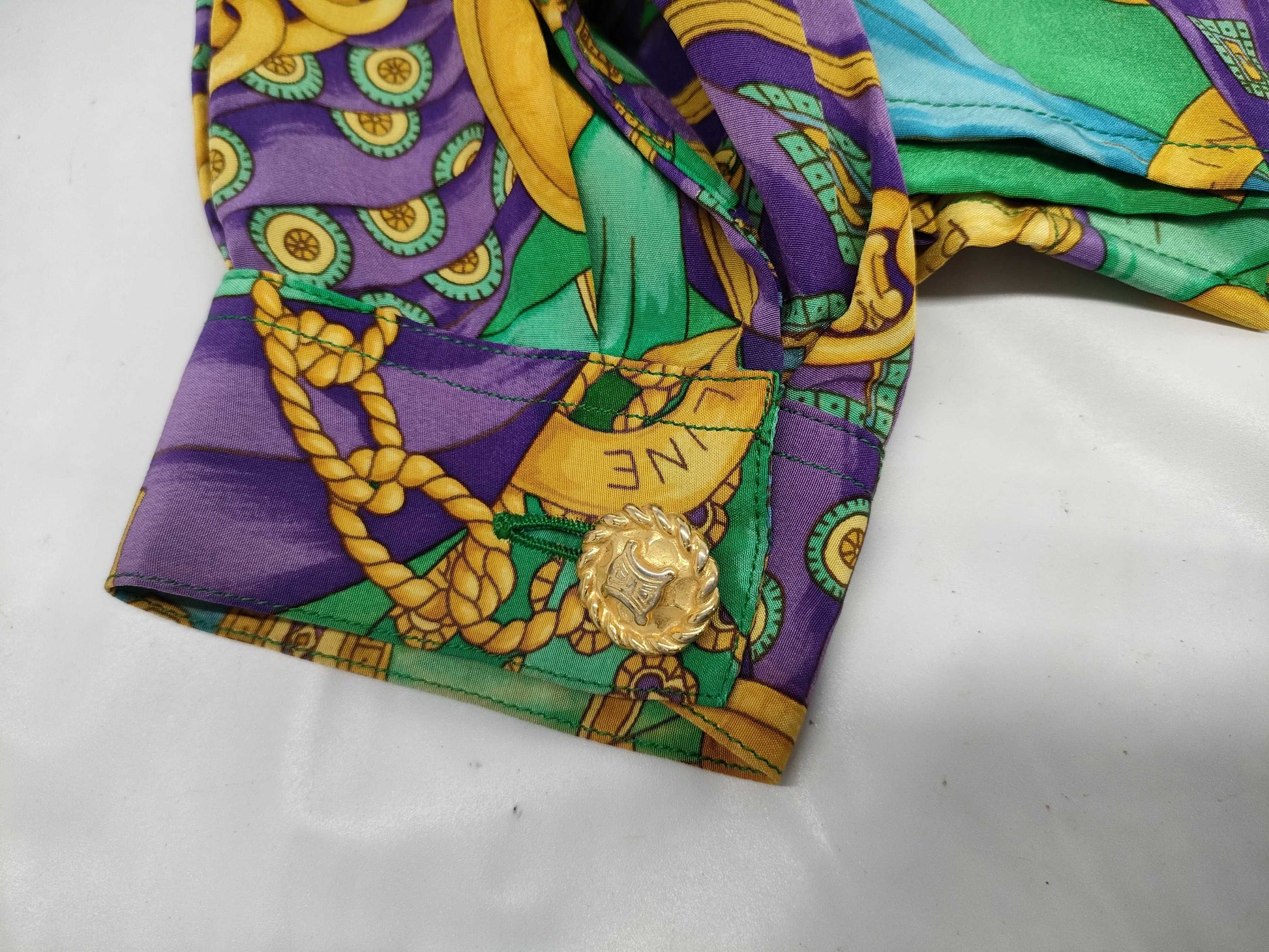 CELINE Triomphe Print Blouse with Metal Buttons, Cut and Sewn Dress