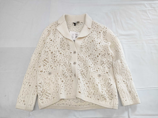 CHANEL Cardigan with Stone Camellia Coco Buttons, Size 22C, P72095, 100% Cashmere, Size 34