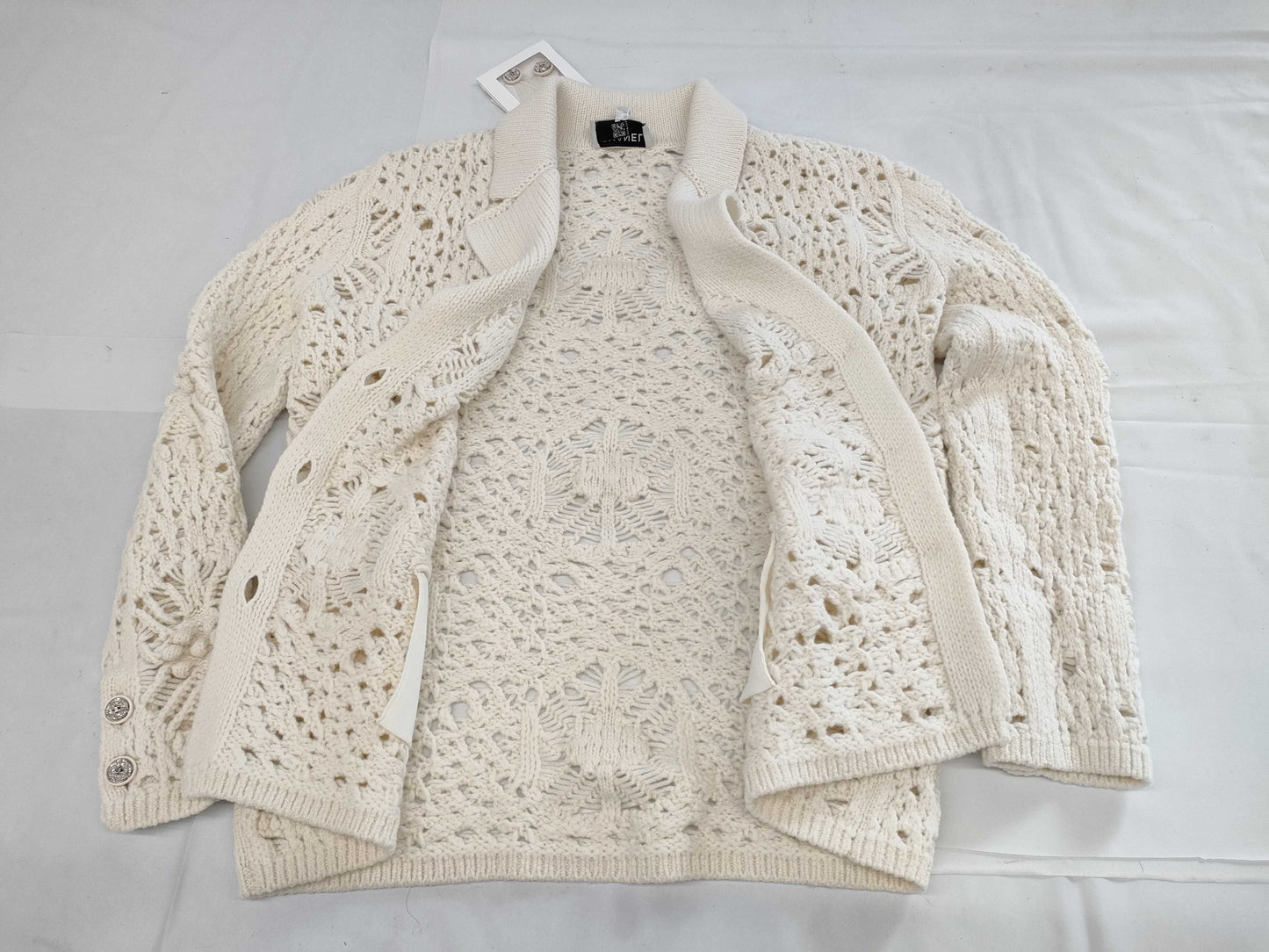 CHANEL Cardigan with Stone Camellia Coco Buttons, Size 22C, P72095, 100% Cashmere, Size 34
