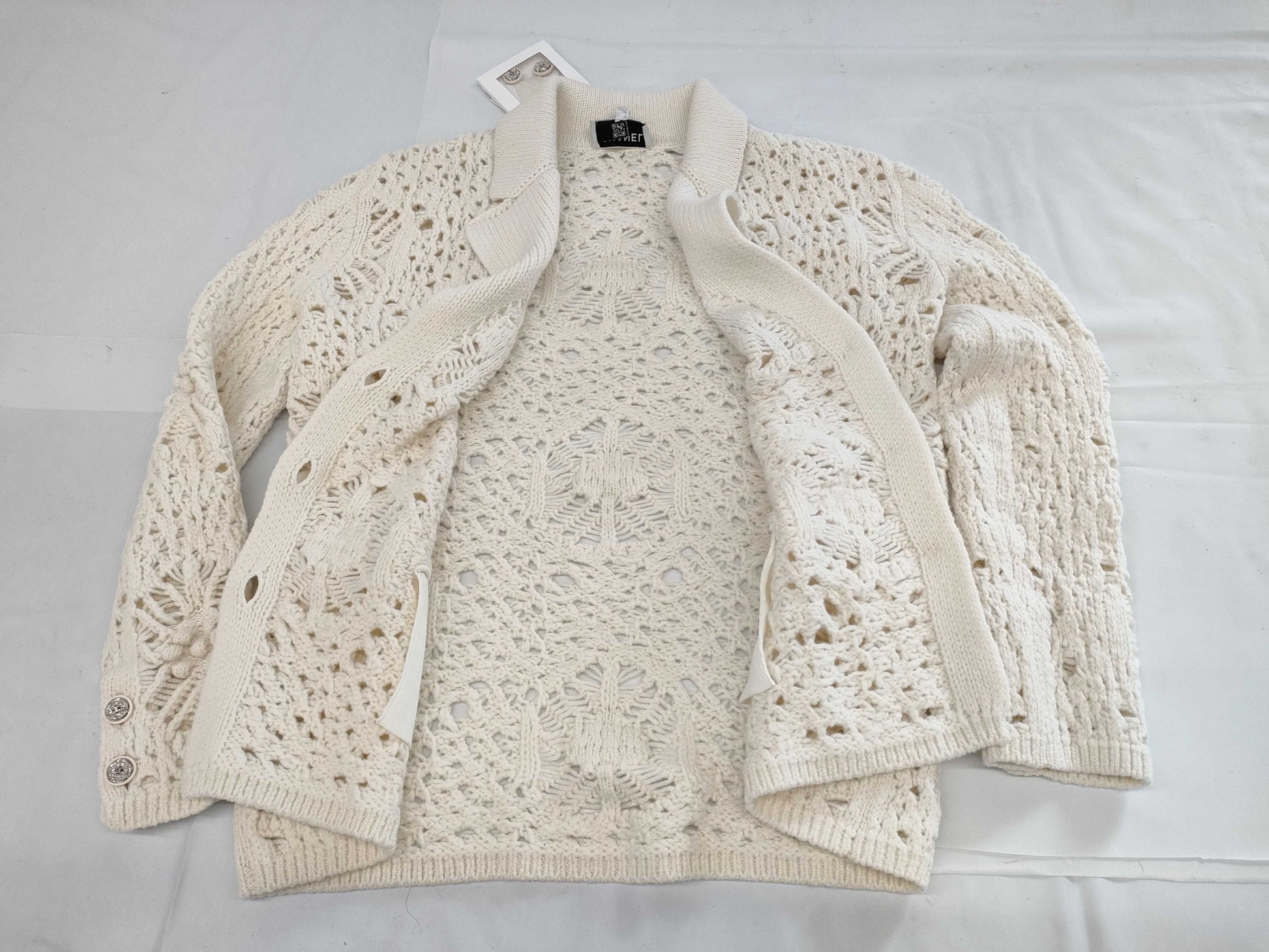 CHANEL Cardigan with Stone Camellia Coco Buttons, Size 22C, P72095, 100% Cashmere, Size 34