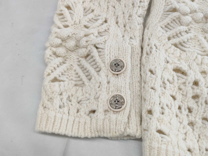 CHANEL Cardigan with Stone Camellia Coco Buttons, Size 22C, P72095, 100% Cashmere, Size 34