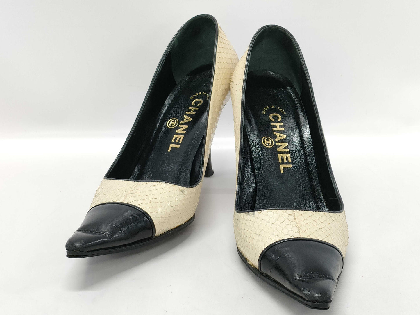 CHANEL CHANEL Python Two-tone Heel Pumps Size 37