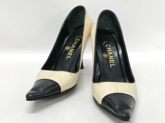 CHANEL CHANEL Python Two-tone Heel Pumps Size 37