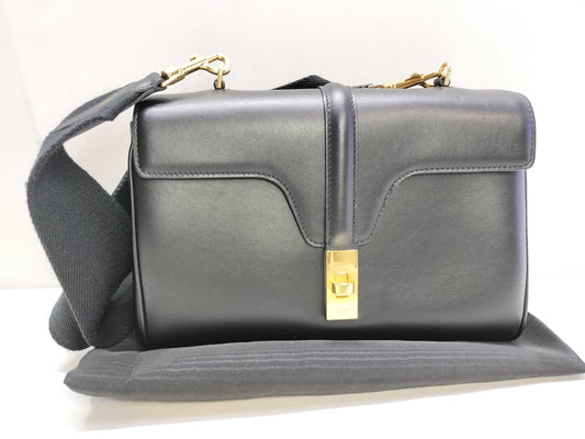 CELINE Teen Soft 16 Seize Shoulder Bag in Black. Includes dust bag and shoulder strap.