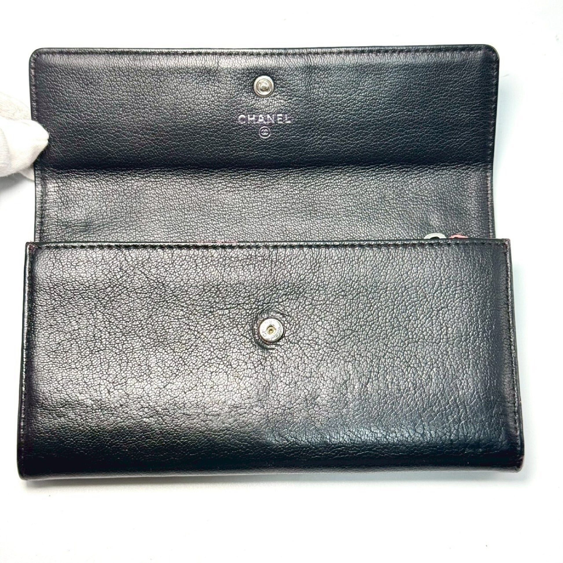 CHANEL Bi-fold Long Wallet, Black, Black/Red, with Guarantee Card, 25613313 Wallet