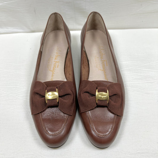 Salvatore Ferragamo Salvatore Ferragamo Flat Pumps 5/C Leather Brown Ribbon Pumps