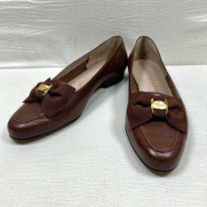Salvatore Ferragamo Salvatore Ferragamo Flat Pumps 5/C Leather Brown Ribbon Pumps