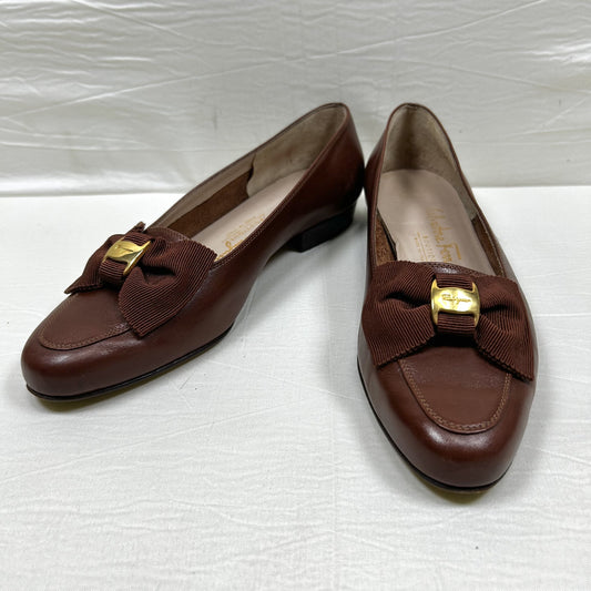 Salvatore Ferragamo Salvatore Ferragamo Flat Pumps 5/C Leather Brown Ribbon Pumps